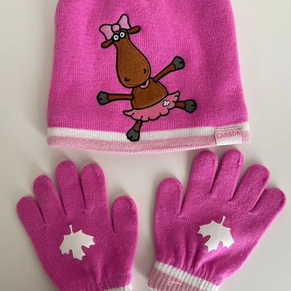 Toddler hat and glove set pink